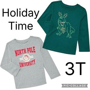 (2) Holiday Time Toddler Christmas Tees